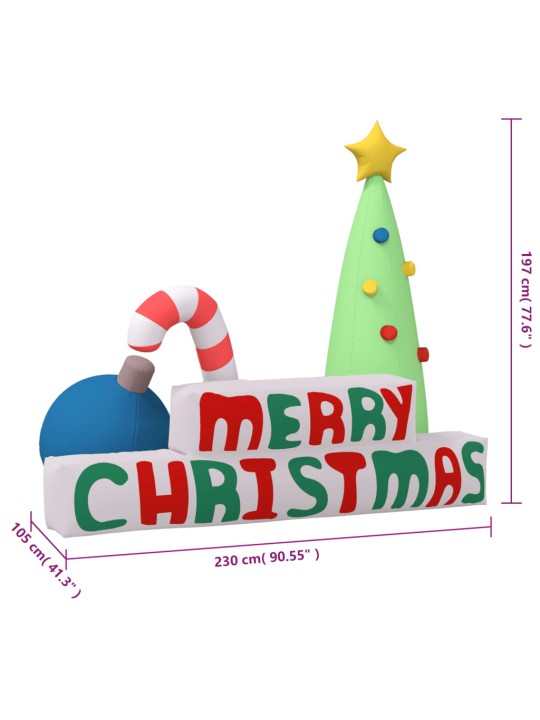 Pripučiama dekoracija Merry Christmas su LED lemputėmis, 197cm