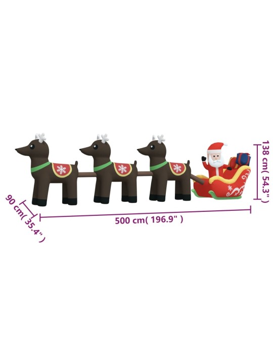 Pripučiama LED dekoracija Kalėdų Senelis ir elniai, 138cm