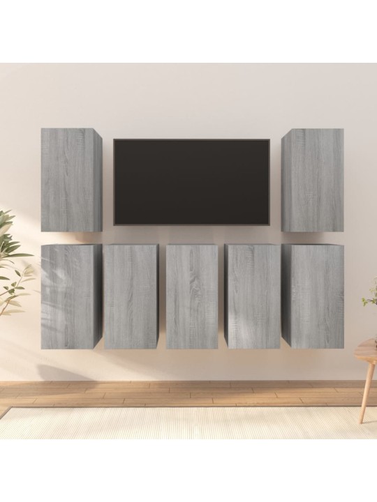 Televizoriaus spintelės, 7vnt., pilkos, 30,5x30x60cm, mediena