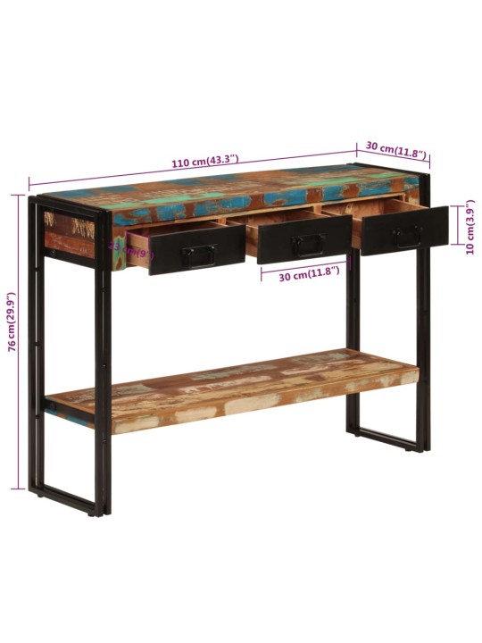 Konsolinis staliukas, 110x30x76cm, perdirbtos medienos masyvas