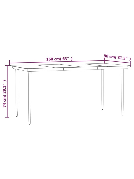 Sodo valgomojo stalas, juodas, 160x80x74cm, plienas ir stiklas