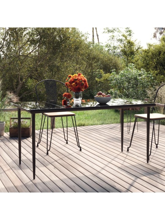 Sodo valgomojo stalas, juodas, 160x80x74cm, plienas ir stiklas