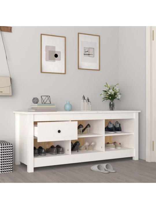 Spintelė batams, balta, 110x38x45,5cm, pušies medienos masyvas
