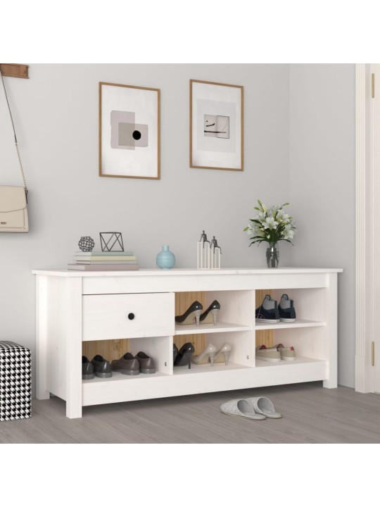 Spintelė batams, balta, 110x38x45,5cm, pušies medienos masyvas