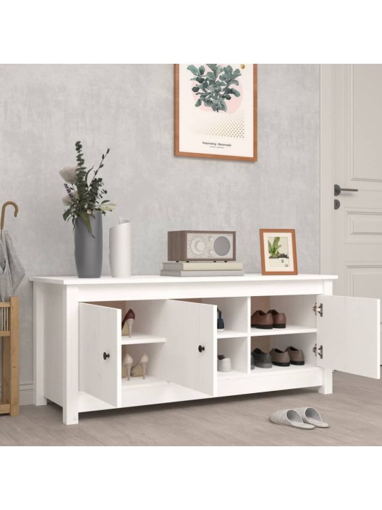 Spintelė batams, balta, 110x38x45,5cm, pušies medienos masyvas