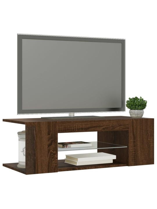 Televizoriaus spintelė su LED, ruda ąžuolo, 90x39x30cm
