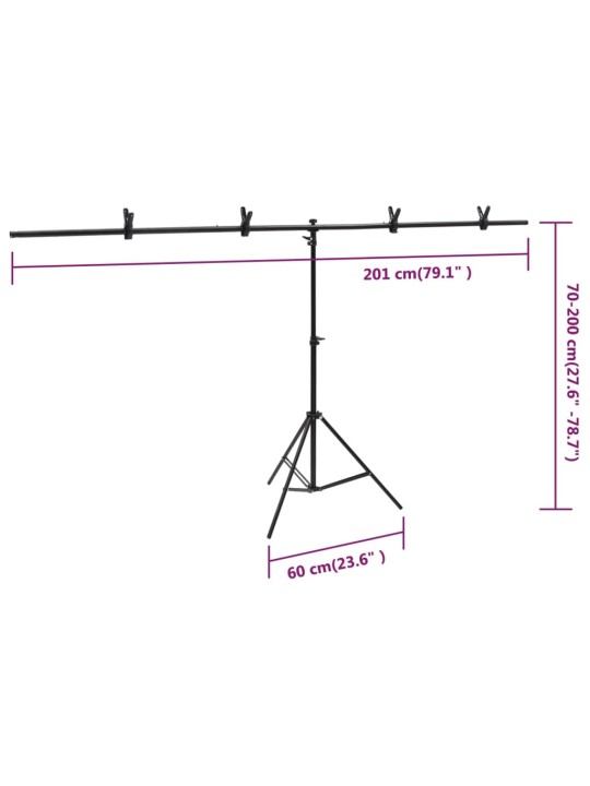 Stovas fonui, juodos spalvos, 201x60x(70–200)cm, T formos