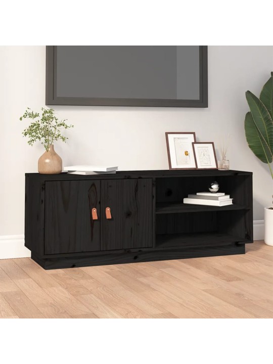 Televizoriaus spintelė, juoda, 105x34x40cm, pušies masyvas