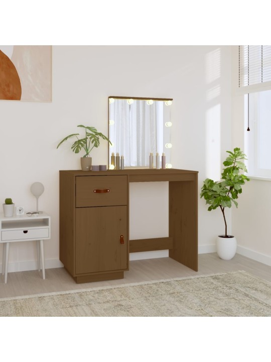 Kosmetinis staliukas su LED, medaus rudas, 95x50x133,5cm, pušis