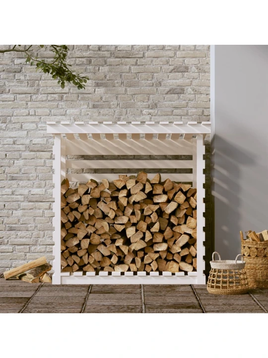 Stovas malkoms, baltas, 108x73x108cm, pušies medienos masyvas
