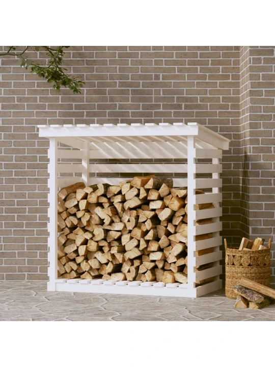 Stovas malkoms, baltas, 108x73x108cm, pušies medienos masyvas