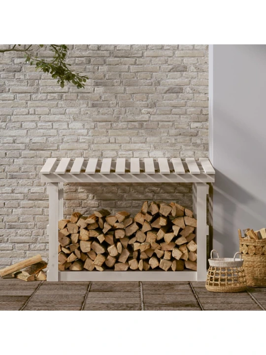 Stovas malkoms, baltas, 108x64,5x77cm, pušies medienos masyvas