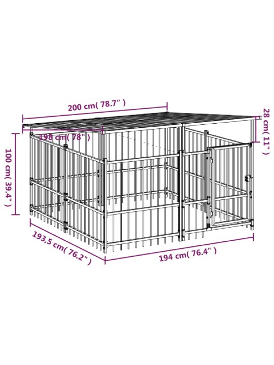 Lauko voljeras šunims su stogu, plienas, 3,75m²