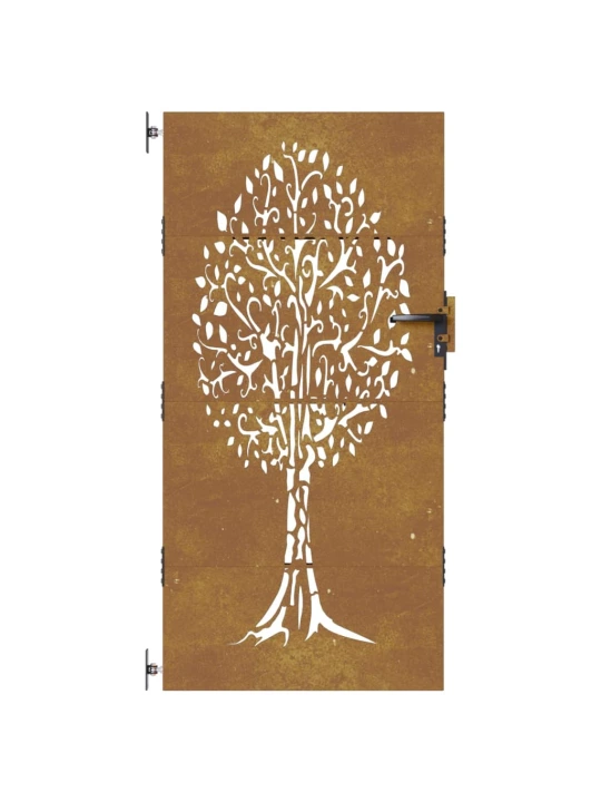 Sodo vartai, 85x200cm, corten plienas, medžio dizaino