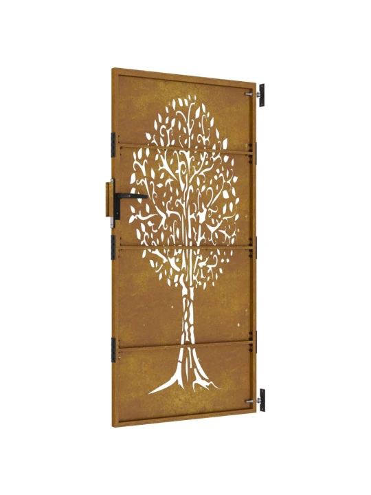 Sodo vartai, 85x200cm, corten plienas, medžio dizaino