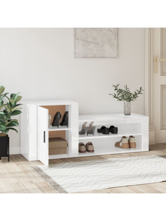 Spintelė batams, balta, 130x35x54cm, apdirbta mediena, blizgi
