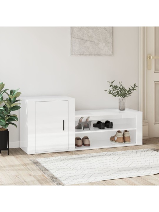 Spintelė batams, balta, 130x35x54cm, apdirbta mediena, blizgi