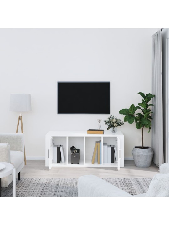 Televizoriaus spintelė, balta, 100x35x40cm, mediena, blizgi
