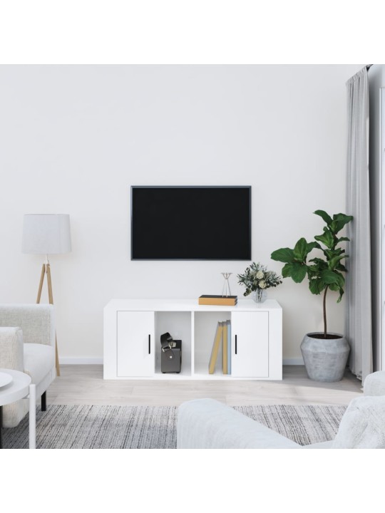 Televizoriaus spintelė, balta, 100x35x40cm, mediena, blizgi