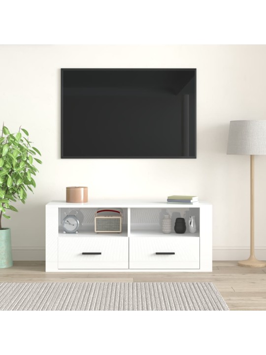 Televizoriaus spintelė, balta, 100x35x40cm, mediena, blizgi