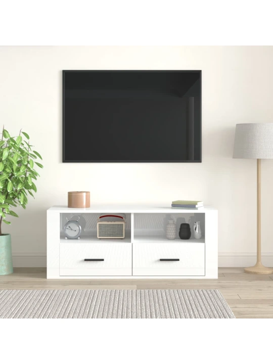 Televizoriaus spintelė, balta, 100x35x40cm, mediena, blizgi