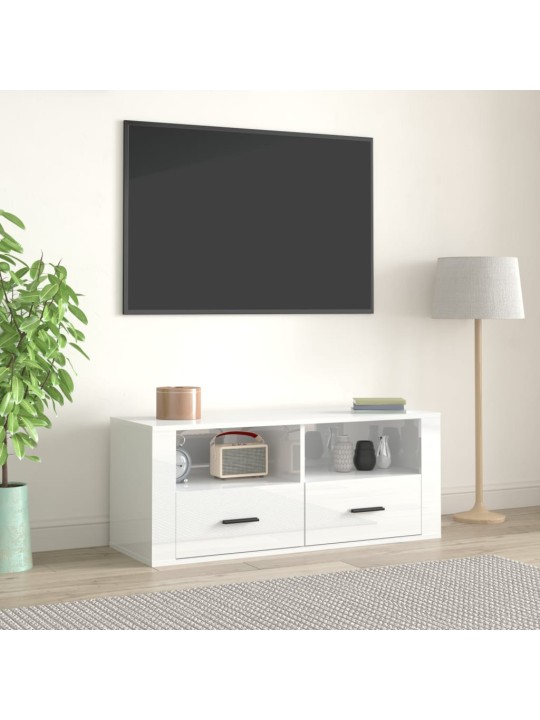 Televizoriaus spintelė, balta, 100x35x40cm, mediena, blizgi