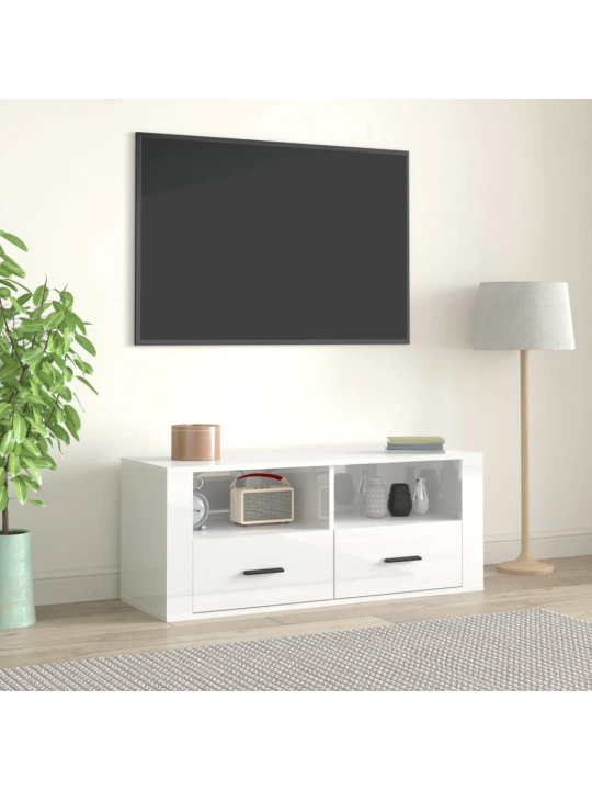 Televizoriaus spintelė, balta, 100x35x40cm, mediena, blizgi