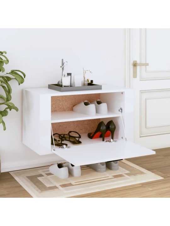 Sieninė spintelė batams, balta, 70x35x38cm, mediena, blizgi
