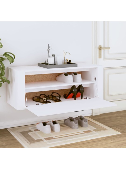 Sieninė spintelė batams, balta, 100x35x38cm, apdirbta mediena