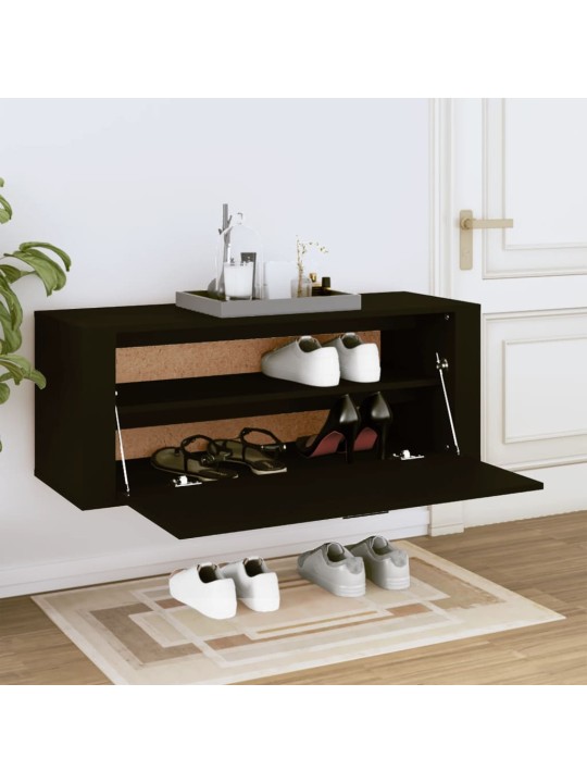 Sieninė spintelė batams, juoda, 100x35x38cm, apdirbta mediena