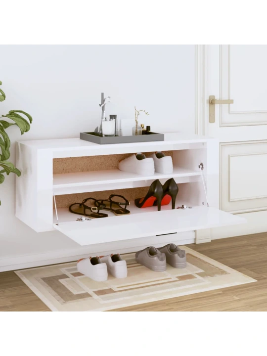 Spintelė batams, balta, 100x35x38cm, apdirbta mediena, blizgi