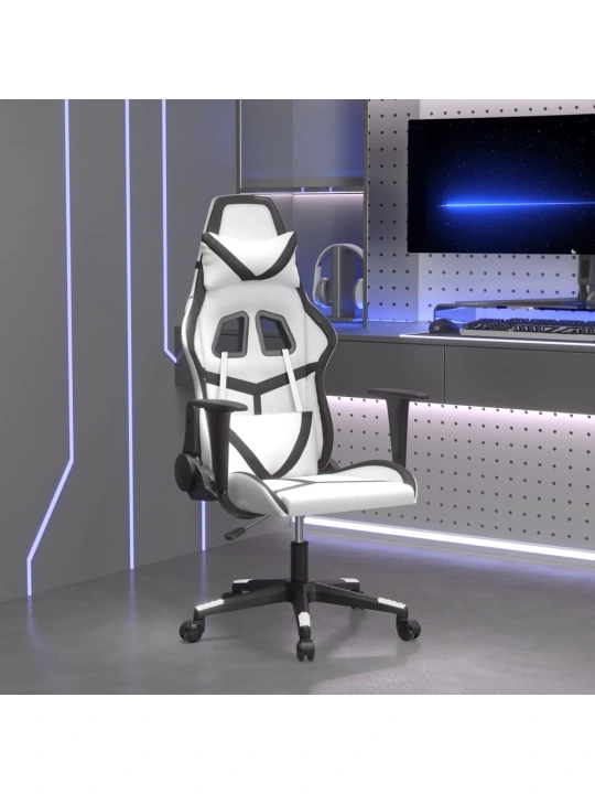 Žaidimų kėdė, baltos ir juodos spalvos, dirbtinė oda