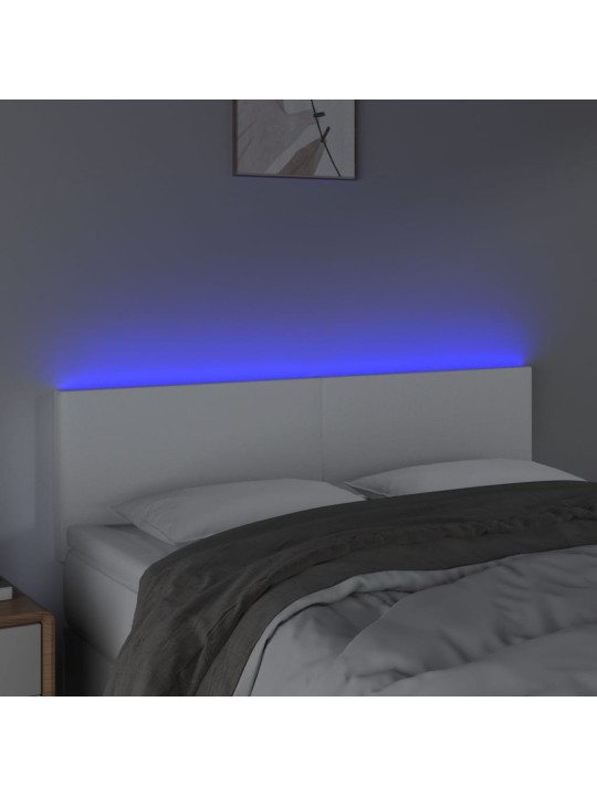 Galvūgalis su LED, baltos spalvos, 144x5x78/88cm, dirbtinė oda