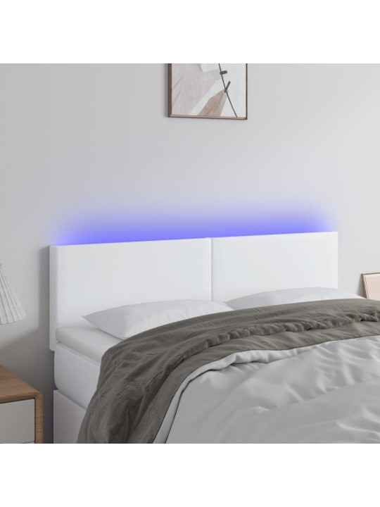 Galvūgalis su LED, baltos spalvos, 144x5x78/88cm, dirbtinė oda