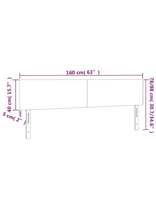 Galvūgalis su LED, baltos spalvos, 160x5x78/88cm, dirbtinė oda