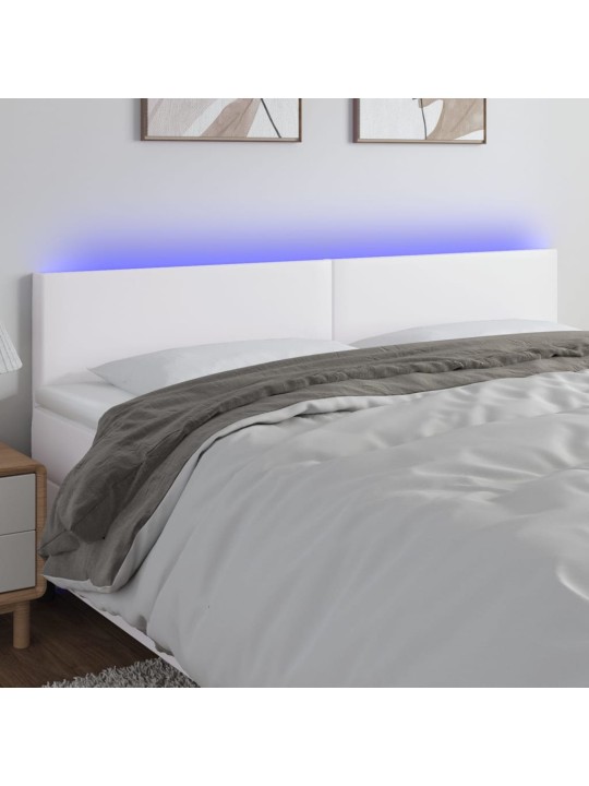 Galvūgalis su LED, baltos spalvos, 160x5x78/88cm, dirbtinė oda