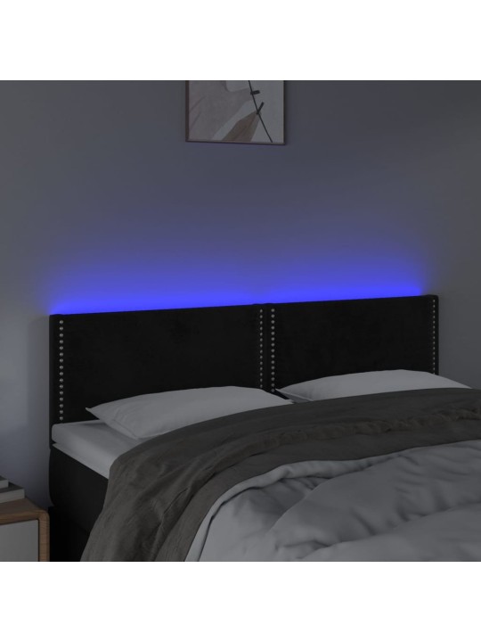 Galvūgalis su LED, juodos spalvos, 144x5x78/88cm, aksomas