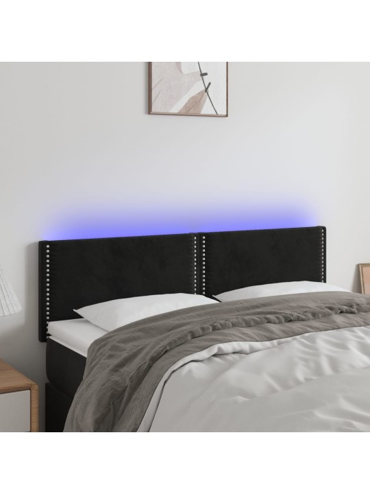 Galvūgalis su LED, juodos spalvos, 144x5x78/88cm, aksomas