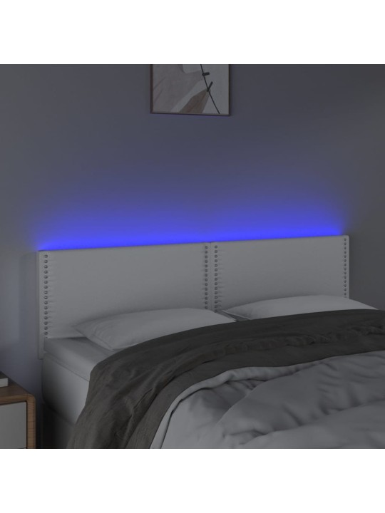 Galvūgalis su LED, baltos spalvos, 144x5x78/88cm, dirbtinė oda