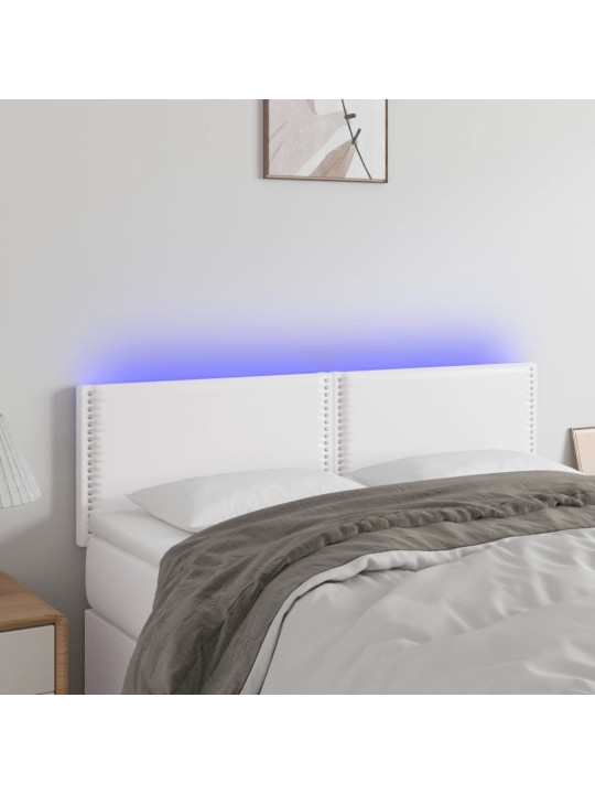 Galvūgalis su LED, baltos spalvos, 144x5x78/88cm, dirbtinė oda