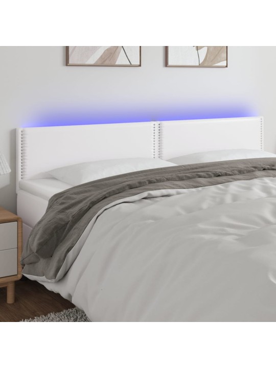 Galvūgalis su LED, baltos spalvos, 160x5x78/88cm, dirbtinė oda