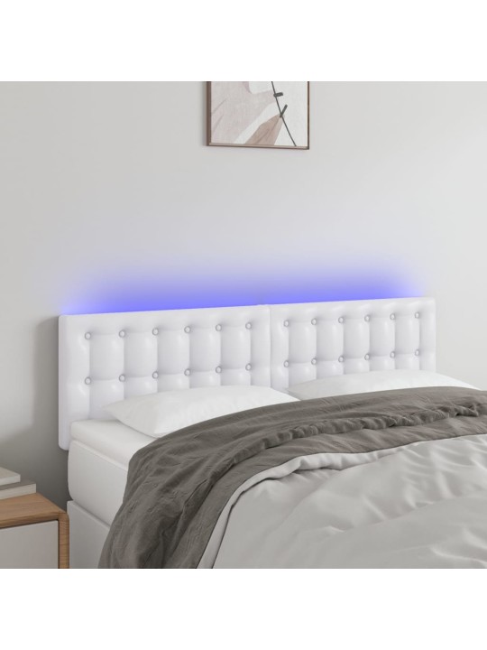 Galvūgalis su LED, baltos spalvos, 144x5x78/88cm, dirbtinė oda