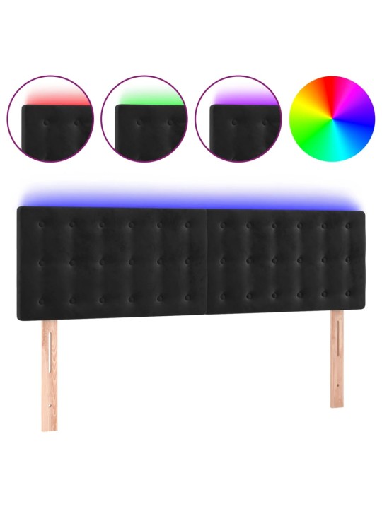Galvūgalis su LED, juodos spalvos, 144x5x78/88cm, aksomas