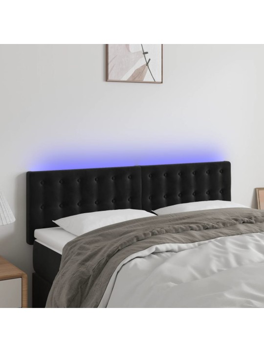Galvūgalis su LED, juodos spalvos, 144x5x78/88cm, aksomas