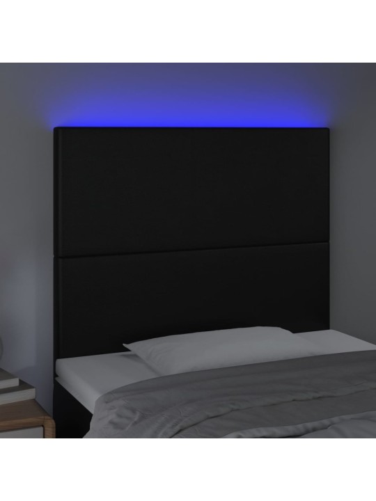 Galvūgalis su LED, juodos spalvos, 100x5x118/128cm dirbtinė oda