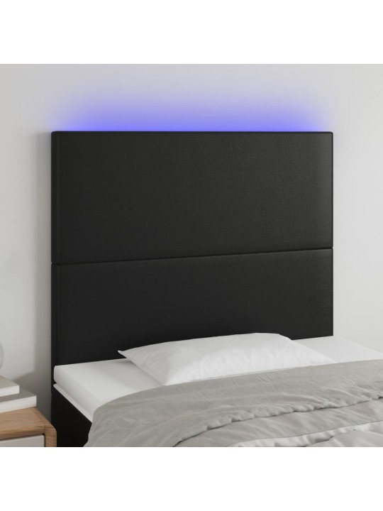 Galvūgalis su LED, juodos spalvos, 100x5x118/128cm dirbtinė oda