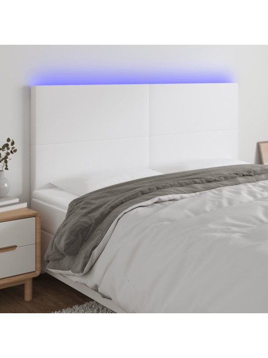 Galvūgalis su LED, baltos spalvos, 180x5x118/128cm dirbtinė oda