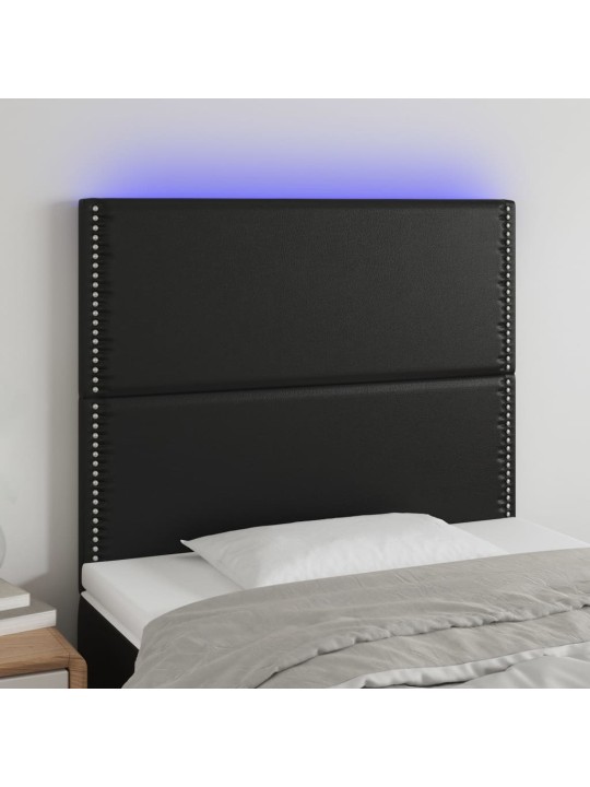 Galvūgalis su LED, juodos spalvos, 100x5x118/128cm dirbtinė oda