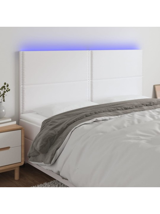 Galvūgalis su LED, baltos spalvos, 180x5x118/128cm dirbtinė oda