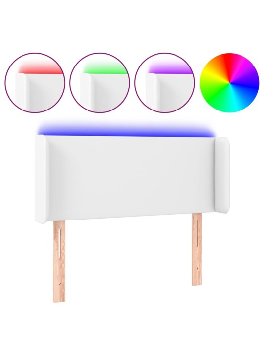 Galvūgalis su LED, baltos spalvos, 93x16x78/88cm, dirbtinė oda